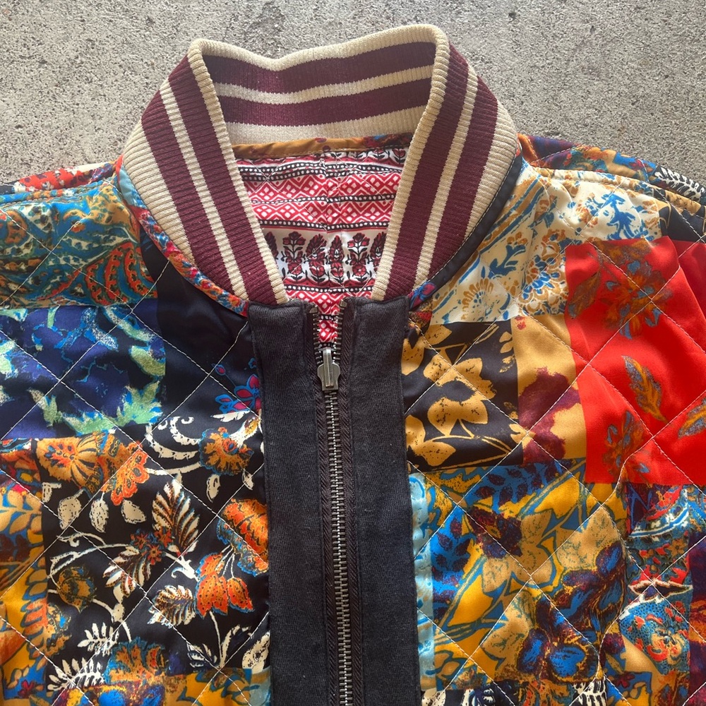 Free People Multicolor Quilted Patchwork Bomber J… - image 4